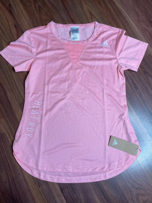 Adidas training women rose coral 3 stripes heat.dry T-shirt size XS